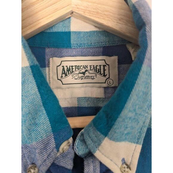Vintage American Eagle Outfitters Mens Flannel 80s Sz Large Blue Checker Shirt - Picture 3 of 5